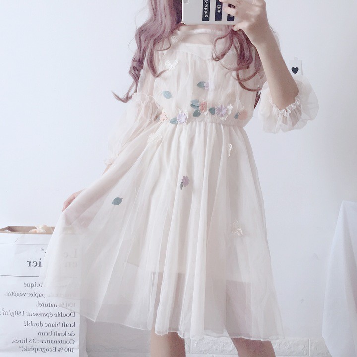 [Có Sẵn] Đầm tiểu thư đính hoa 3D ulzzang #108 | BigBuy360 - bigbuy360.vn