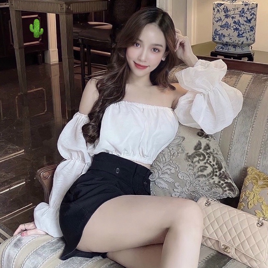 Áo Kiểu nữ bẹt vai kate dài tay nữ siêu xinh