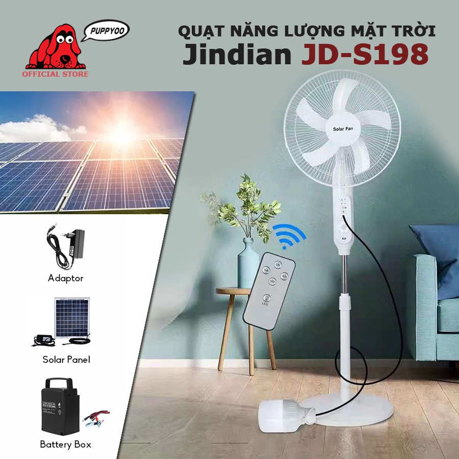 Quạt năng lượng mặt trời Solar Jindian JD-S198 18000mAh tiết kiệm điện nhờ sạc tích điện năng lượng mặt trời