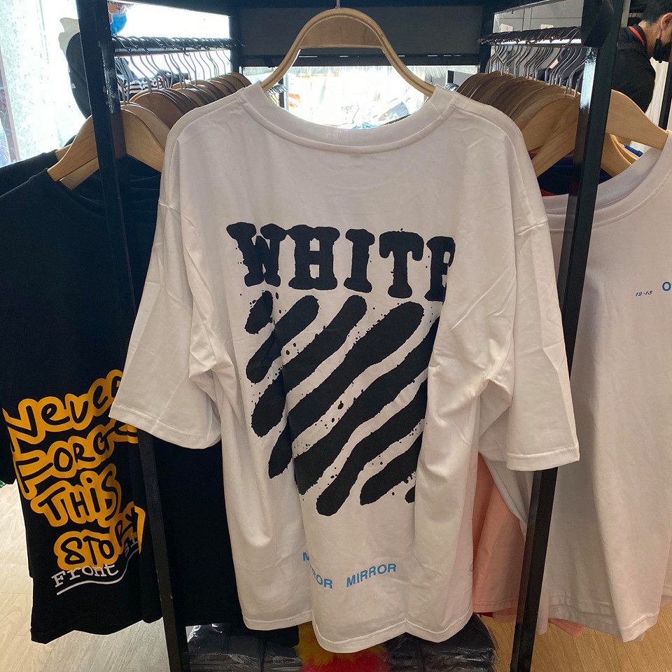 Áo thun oversize unisex O.W trắng đen form rộng tay lỡ streetwear dành cho nam nữ 2020
