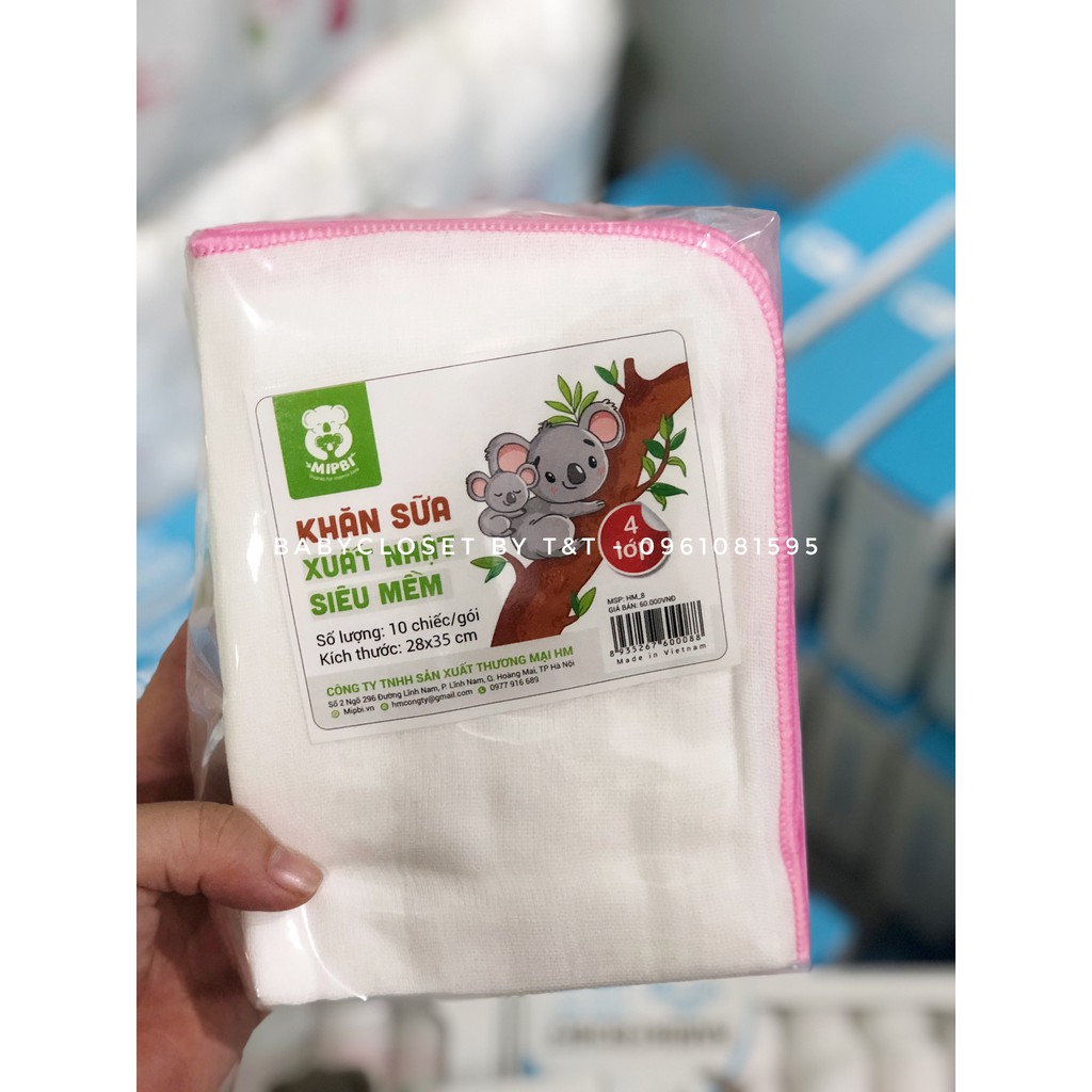 [CHÍNH HÃNG] Khăn sữa xuất Nhật cotton siêu mềm kích thước 28x35cm gói 10c Mipbi