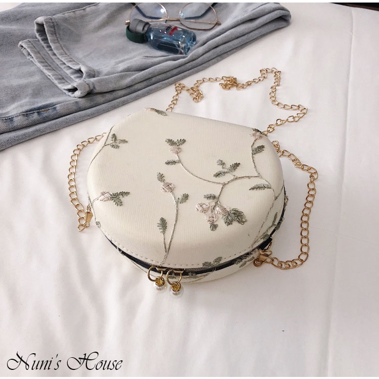 TÚI HỘP ĐEO CHÉO HỌA TIẾT CÀNH HOA SIÊU XINH, MÀU SẮC TRANG NHÃ, PHÙ HỢP MANG ĐI LỄ, CHÚC TẾT