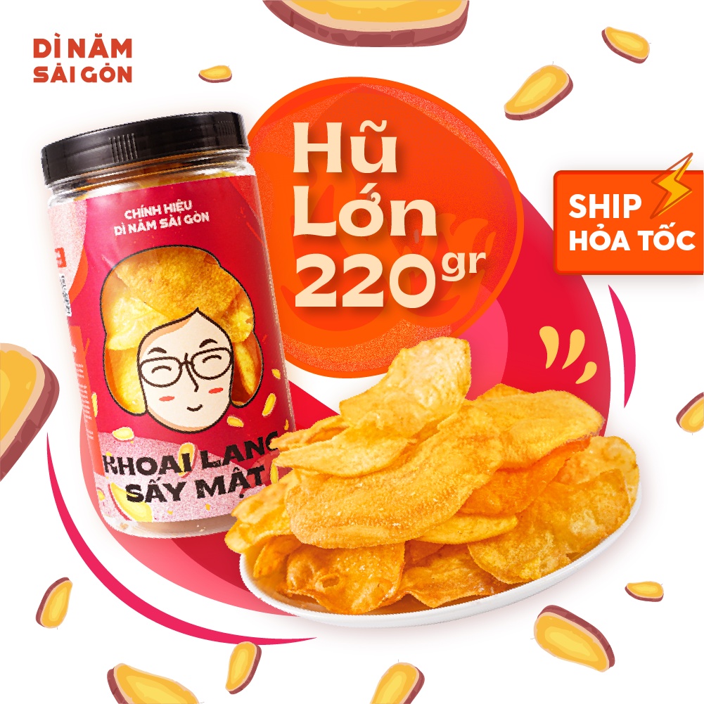 KHOAI LANG SẤY MẬT 220GR I DÌ NĂM SÀI GÒN I Chất lượng xuất khẩu cao cấp, không thêm đường I ĂN VẶT GIÒN NGỌT TỰ NHIÊN