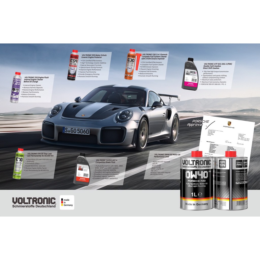 Nhớt Voltronic 0W-40 Porsche A40 Fully Synthetic Motor Oil 1 lít chamsocxestore