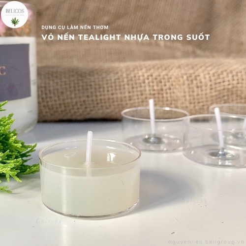 Vỏ Nến Tealight Nhựa Trong Suốt Kèm Bấc Cotton