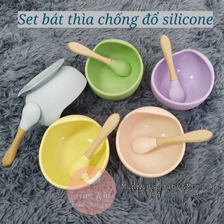 Bát ăn dặm chống đổ kèm thìa Silicone cho bé