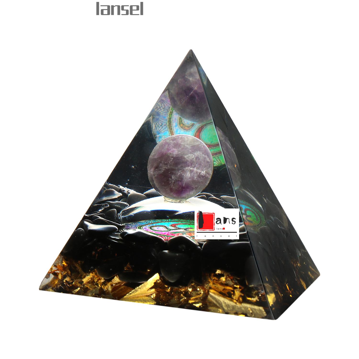 ❤LANSEL❤ Shelf Decor Orgone Pyramid Boost Immune System|Decor Positive Energy Generator Chakra|Orgonite Hand Craft Gifts for Women Spirtual Things with Obsidian|EMF Protection – Healing