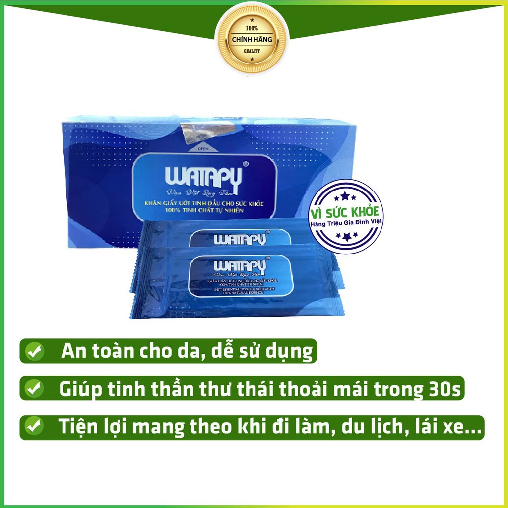 Khăn Ướt Sức Khỏe WATAPY 100% Tinh Dầu Thiên Nhiên Giúp Tỉnh Táo, Sáng Da Thích Hợp Cho Tài Xế, Văn Phòng Và Người Say