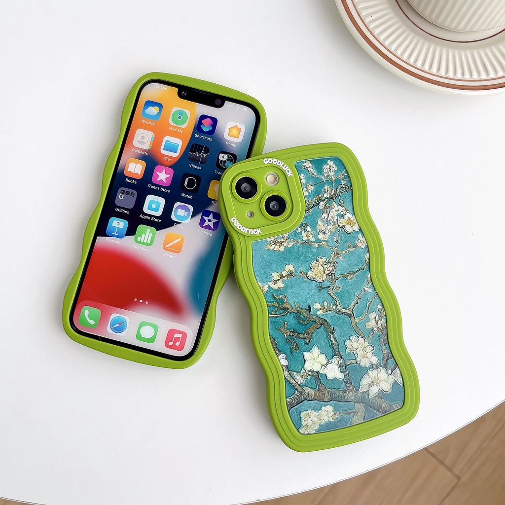 Ốp Điện Thoại Họa Tiết Gợn Sóng Màu Xanh Lá Cho iPhone14Pro 13Promax 11 12 13 11 12 13Promax 13Pro 14