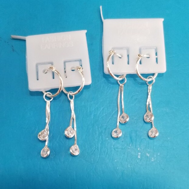 Khuyên tai 2 sợi mỳ thả đá ngắn vừa (tầm 3cm) bạc ta NGỌC MẬU