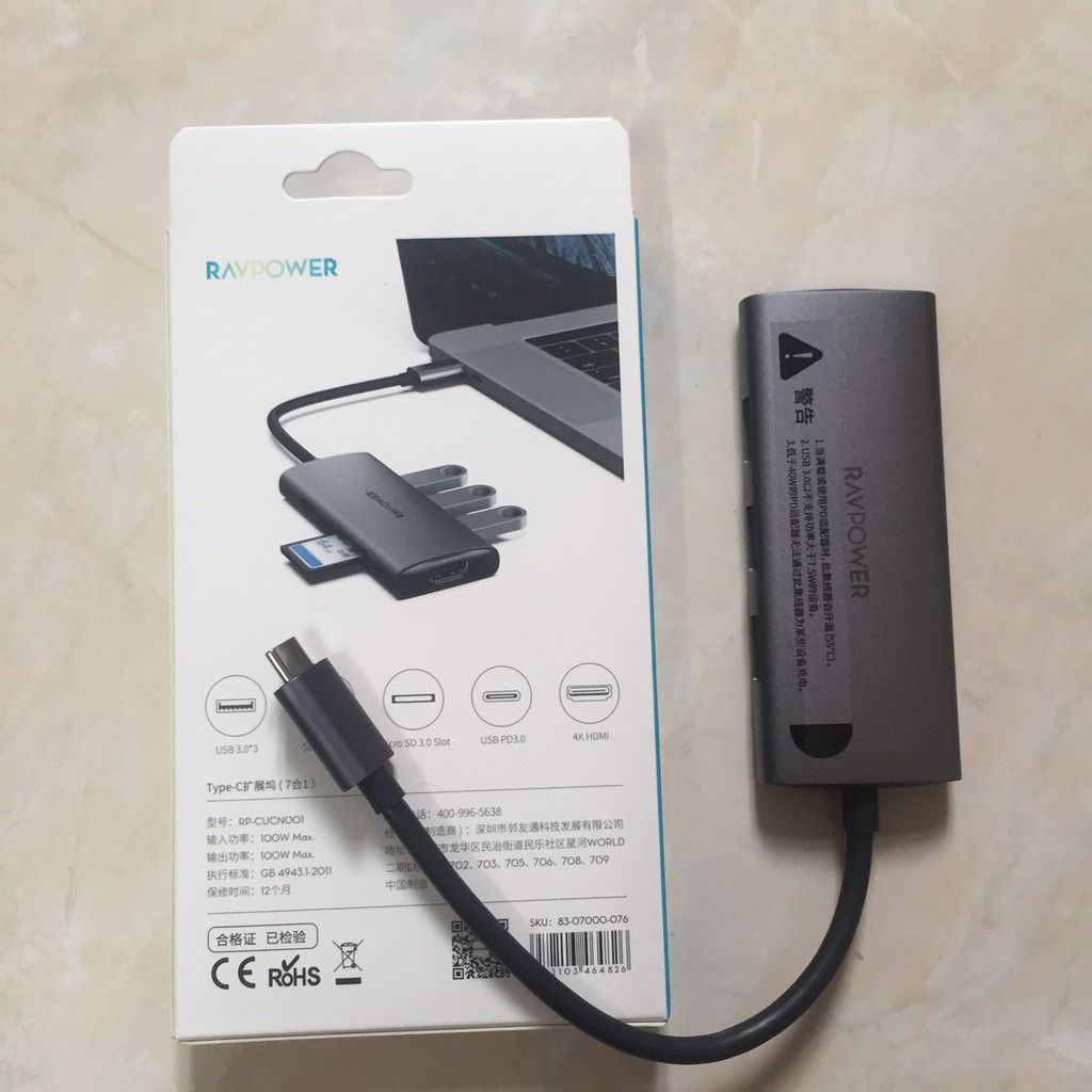 Cổng Chuyển Hub 7 in 1 RAVPower cho MB, PC &amp; Devices, (RP-CUCN001)