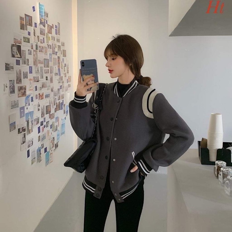 Áo bomber bóng chày phối vai trắng H2A978