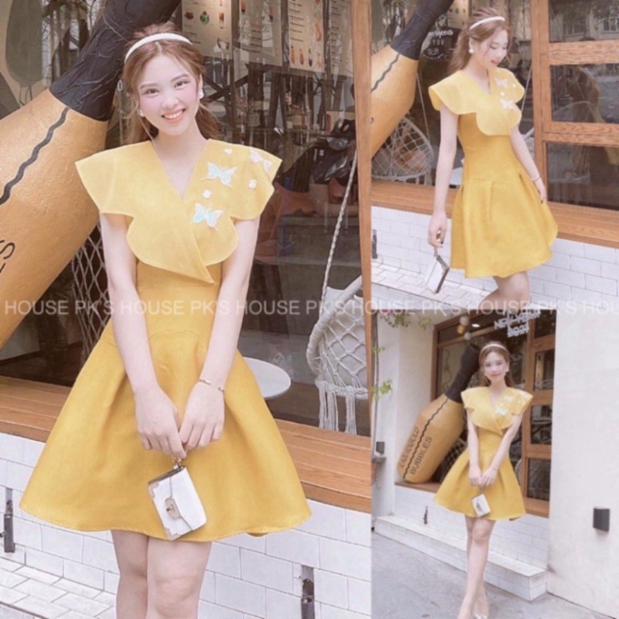 Váy Thiết Kế Dáng Xoè Ngắn Cổ B Thêu Bướm V1833, Đầm Thiết Kế Chất Liệu Mango Cao Cấp - GERME.SHOP | BigBuy360 - bigbuy360.vn