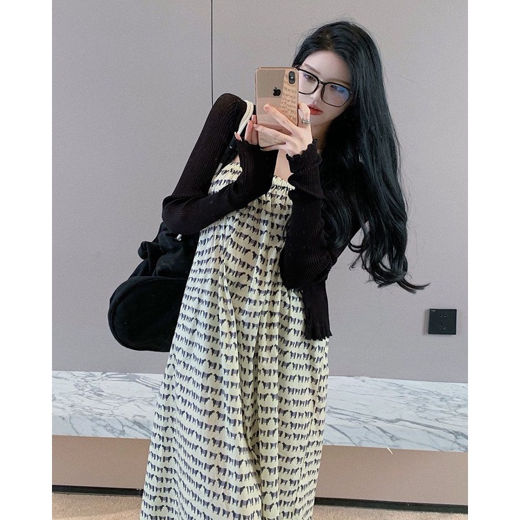 Bộ Áo Khoác Cardigan + Chân Váy Chữ a Dáng Rộng Thời Trang Mùa Xuân Phong Cách Hồng Kông Mới 2022