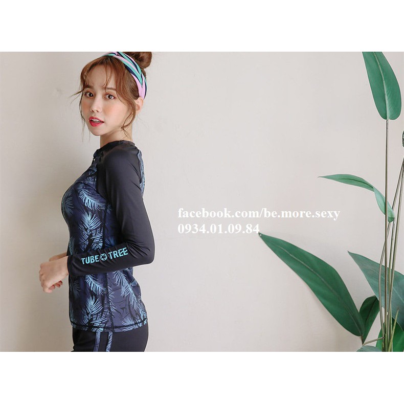 Đồ bơi nữ dài tay Hàn Quốc khoác đen họa tiết | BigBuy360 - bigbuy360.vn