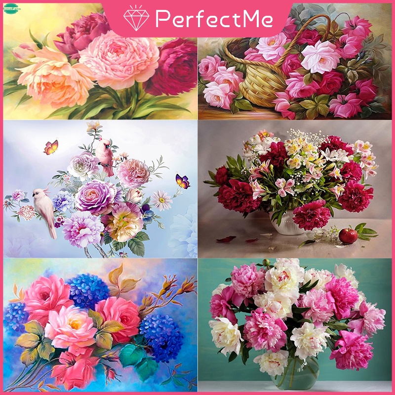 Bộ Tranh Đính Đá DIY Hình Hoa Mẫu Đơn 30x40cm Để Trang Trí Nhà