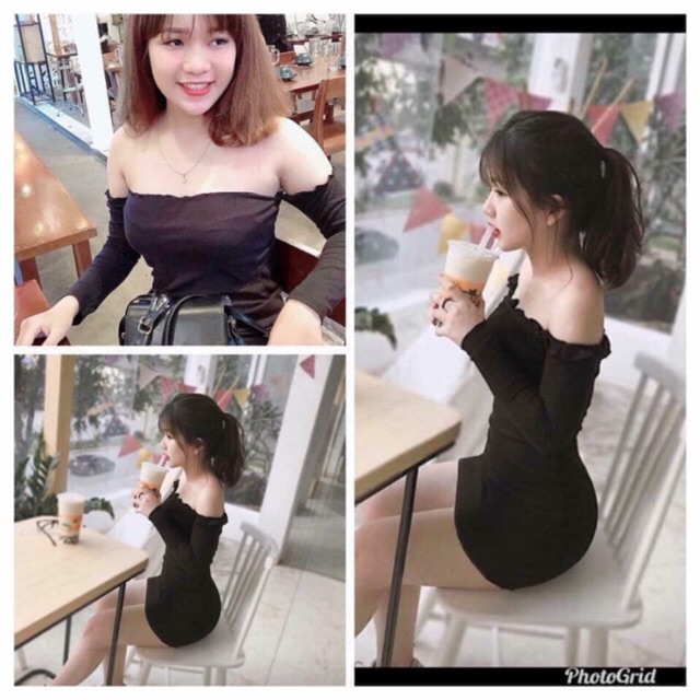 ĐẦM TRỂ VAI TAY DÀI ÔM BODY THUN GÂN CỰC CHUẨN