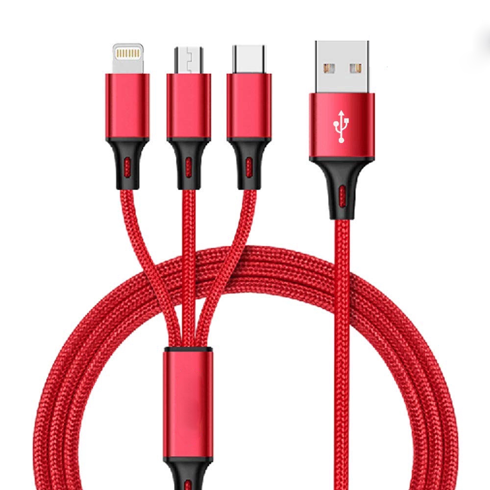 3 in 1 iPhone Lightning USB Android Micro USB Type-C Data Sync Charging Cable