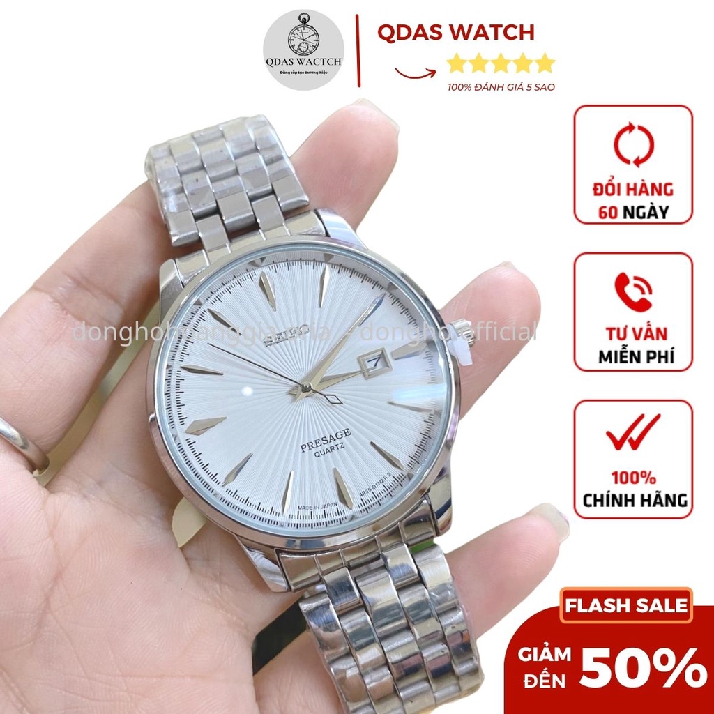 Đồng Hồ Nam Seiko Dây Kim Loại Size 40mm Tặng Kèm Cắt Mắt CHống Nước Chống Xước Có Lịch Ngày - DONGHO AUTOMATIC