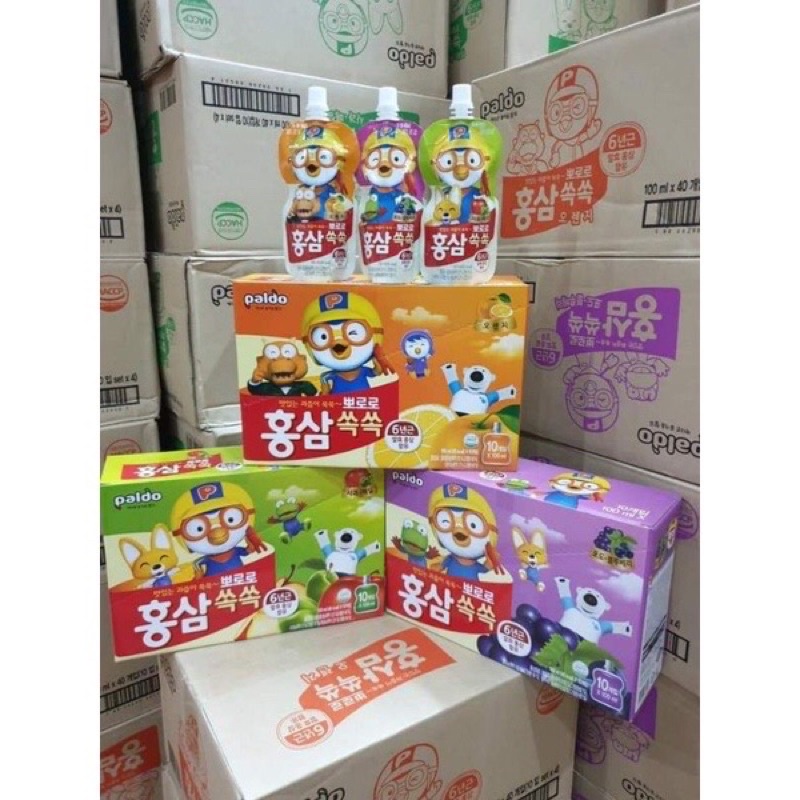 (Combo 10 gói) Nước hồng sâm pororo cho bé Hàn Quốc