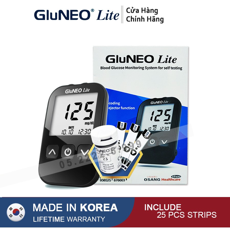 Máy Đo Đường Huyết GluNEO Lite nhập khẩu Hàn Quốc + Tặng 25 que thử( Bảo hành trọn đời )