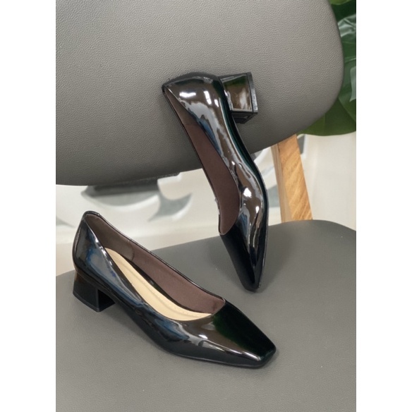 Giày cao gót 3 phân mũi vuông Annmodels gót vuông chất liệu xi bóng cao cấp kiểu dáng bassic phong cách công sở_A3005XB