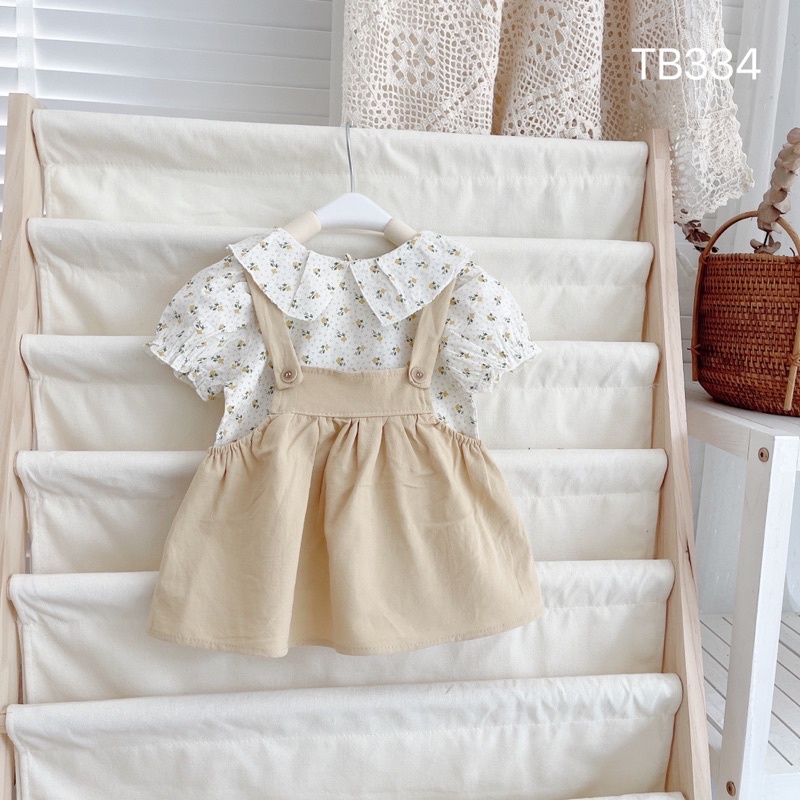 SET64 -  Set váy Yếm mix áo hoa nhí cho bé gái từ 8-17kg