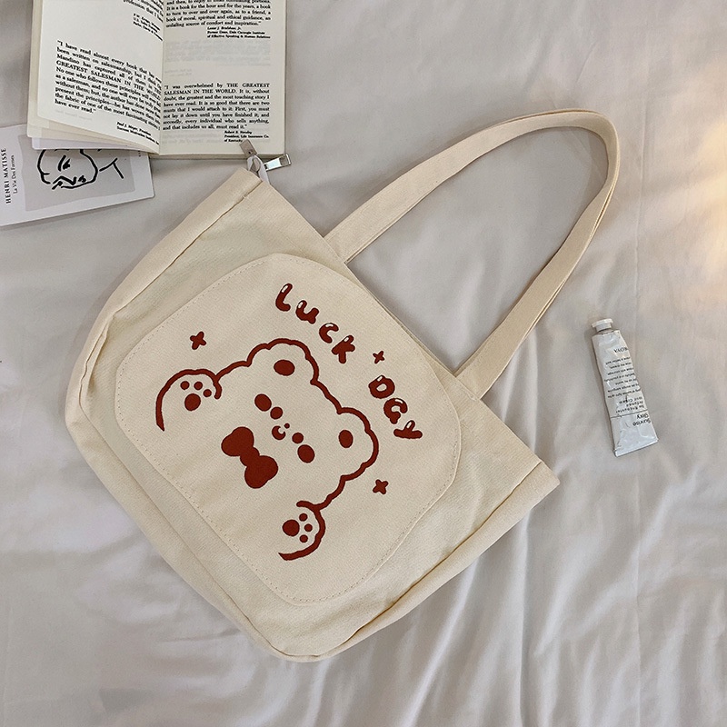 Túi Vải Canvas Đeo Vai Sức Chứa Lớn Dễ Phối Đồ Thời Trang Cho Nữ