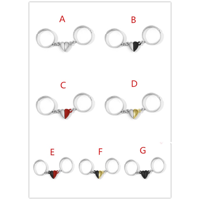 Bộ 2 Nhẫn Nam Châm Hình Nửa Trái Tim Đơn Giản Cho Cặp Đôi