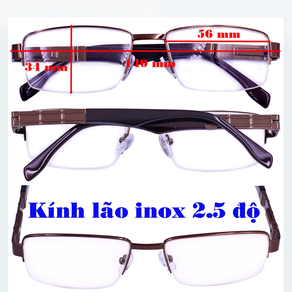 Mắt kính inox nâu nửa viền tròng lão 2.5 độ