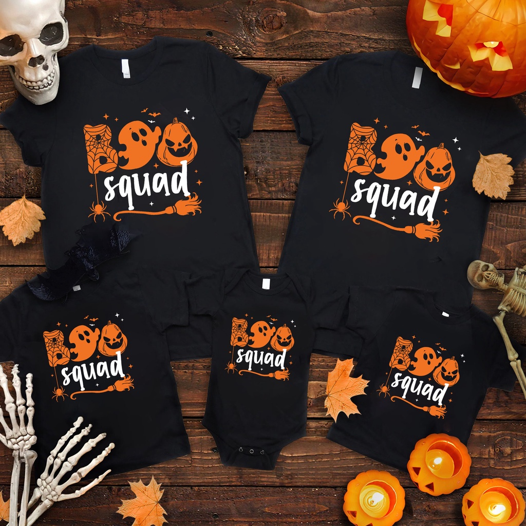Áo Thun Gia Đình In Chữ BOO Squad Halloween Cho Mẹ Và Bé