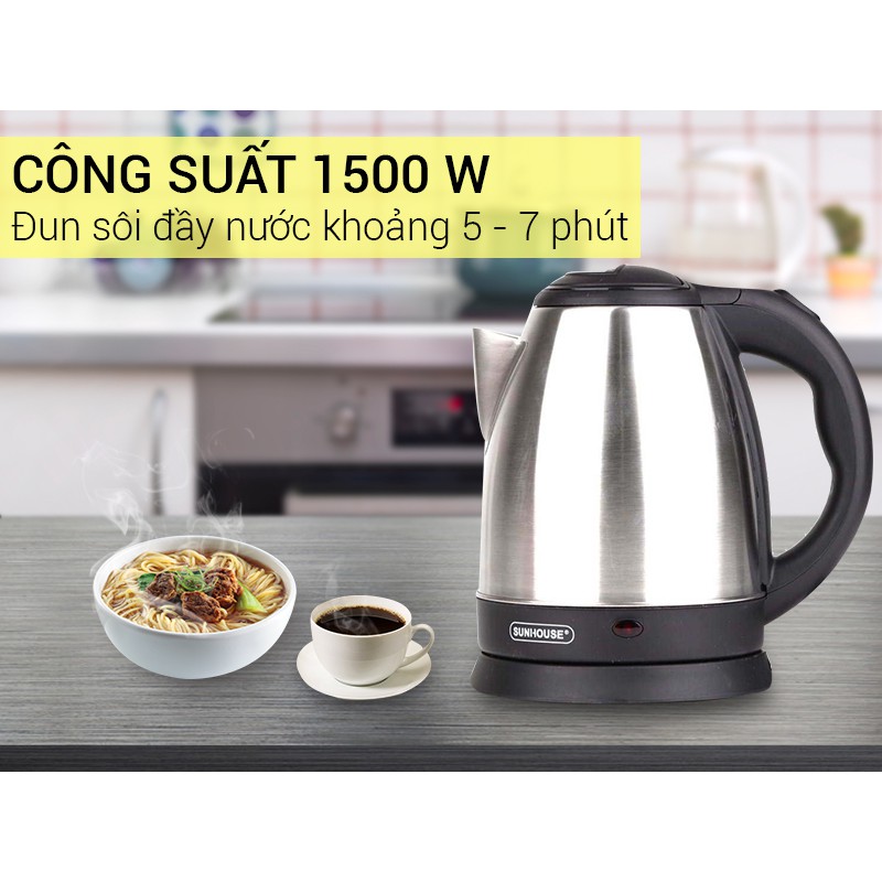 Ấm Siêu Tốc SUNHOUSE SHD1182 Dung Tích 1.8 Lít, Bền Đẹp Tiện Dụng