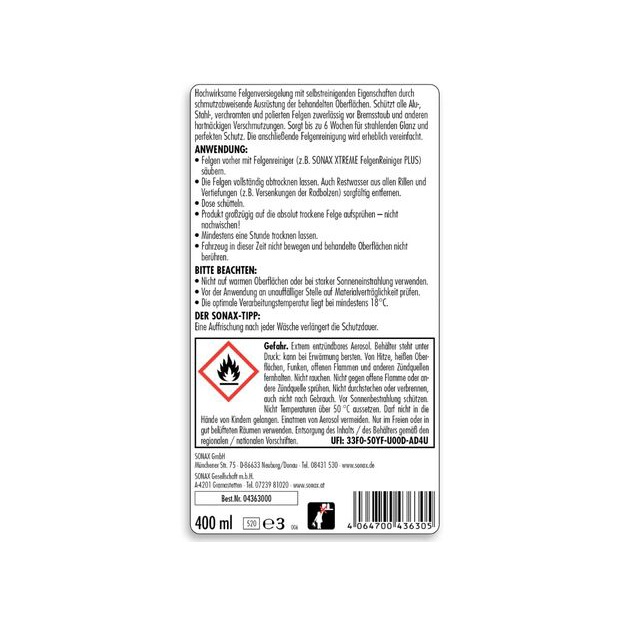 Vành SONAX Xtreme Wheel Rim Coating 436300-400ml - Riautocare