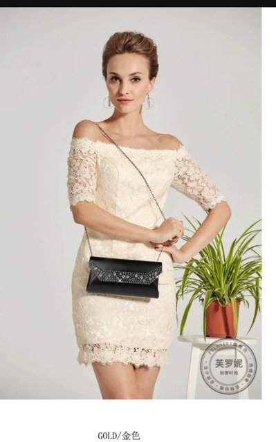 Clutch cầm tay kiêm túi đeo chéo nạm đá siêu sang