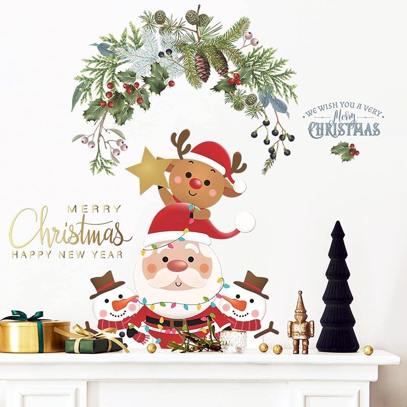 Nhãn dán tường tự dính họa tiết ông già noel người tuyết hoạt hình sáng tạo trang trí Giáng sinh cho nhà cửa