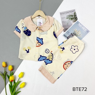 Bộ pijama bé gái, áo cộc quần lửng cổ sen, chất lụa mango
