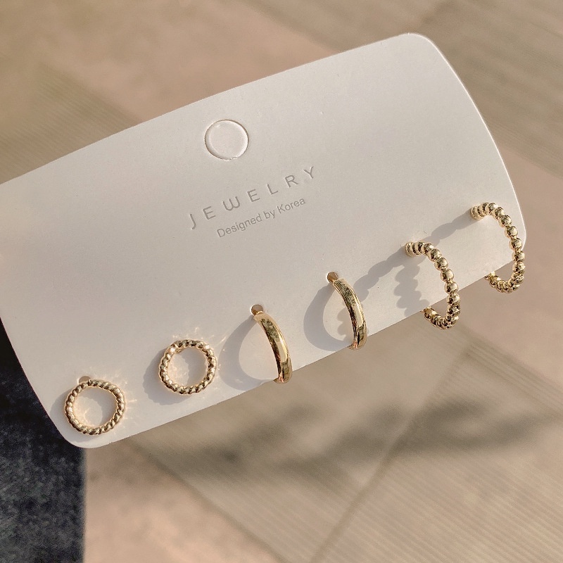 Khuyên Tai Bộ Set 6 Khuyên Tai Tròn Màu Vàng/Bạc Thời Trang Cho Nữ