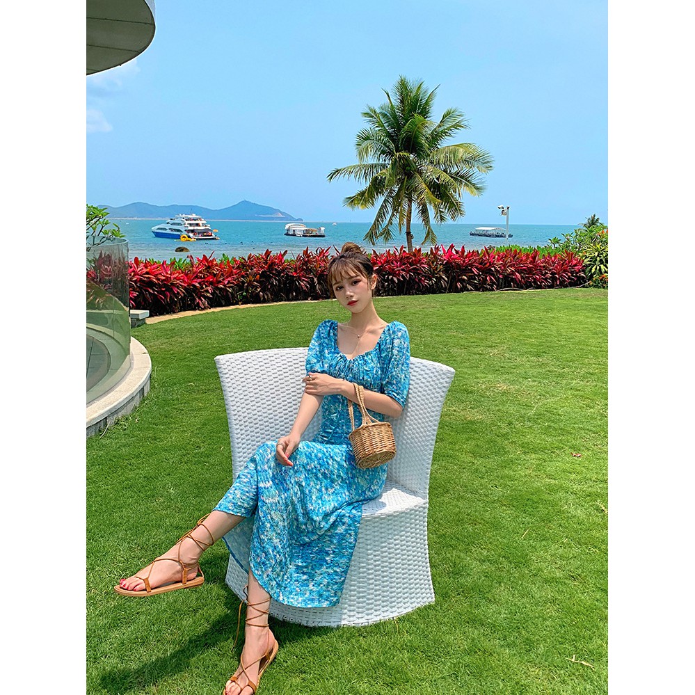 VÁY MAXI TRỄ VAI HOA NHÍ XANH SẴN