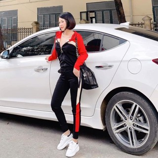 Bộ thể thao nữ có mũ trùm dây khoá kéo chất umi Xịn