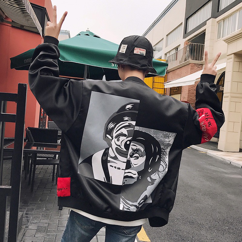 Áo jacket Áo nam, phong cách hip hop, họa tiết hình chú hề, phong cách Hàn Quốc, kiểu dáng rộng rãi, HÀNG XỊN