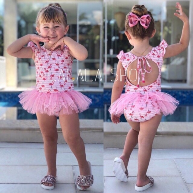 Đồ bơi hạc hồng ballet cho bé gái