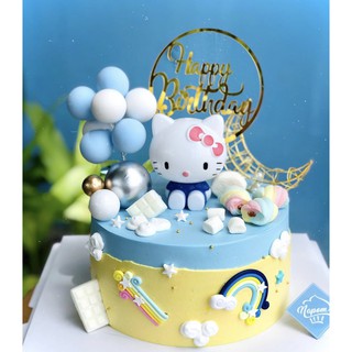Trang trí Kitty xanh nơ đỏ_Phụ kiện trang trí bánh sinh nhật