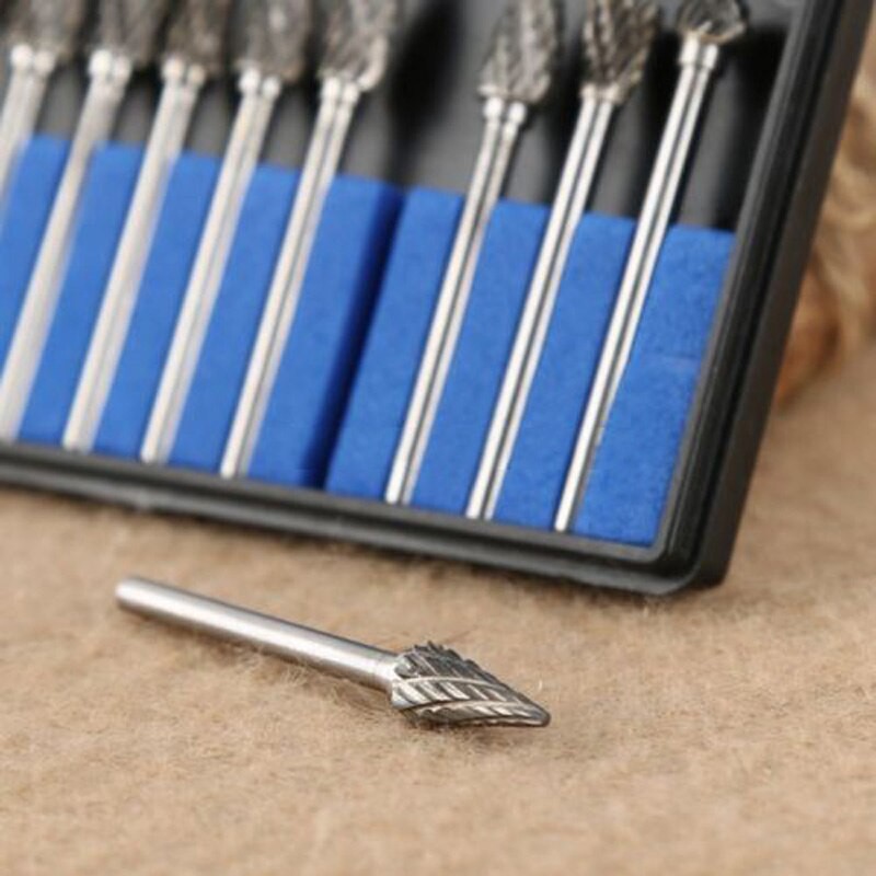 10Pcs/set Tungsten Steel Drill Bits for Wood Metal Carbide Burrs Die Grinder Power Rotary Tool with Case