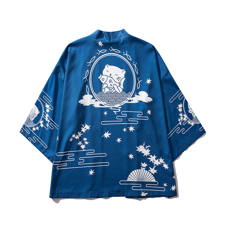 Áo khoác màu xanh dương phong cách Kimono Nhật Bản dành cho cả nam và nữ