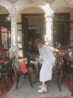 Váy trơn vintage buộc nơ lưng