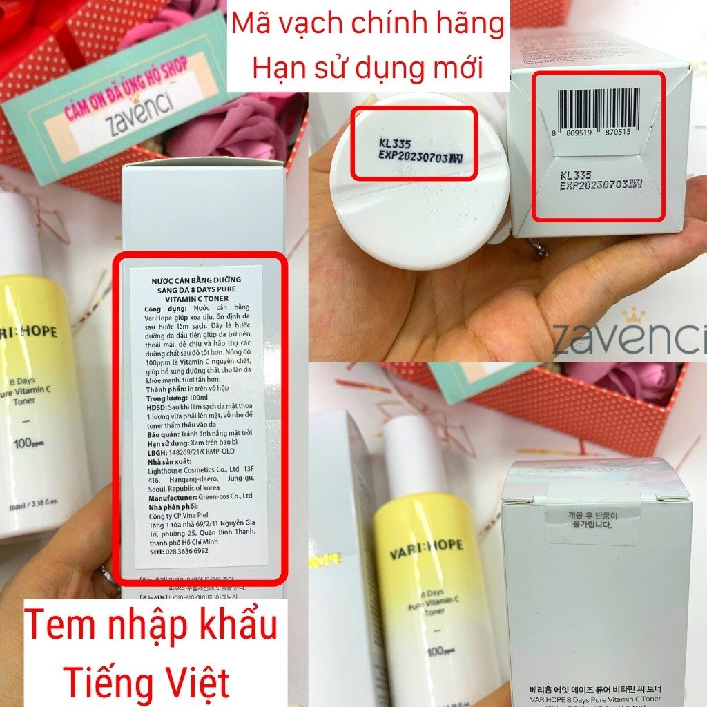 Nước Hoa Hồng VARI HOPE Nước Cân Bằng Làm Sáng Da Cấp Ẩm Vari:Hope 8 Days Pure Vitamin C Toner (100ml)