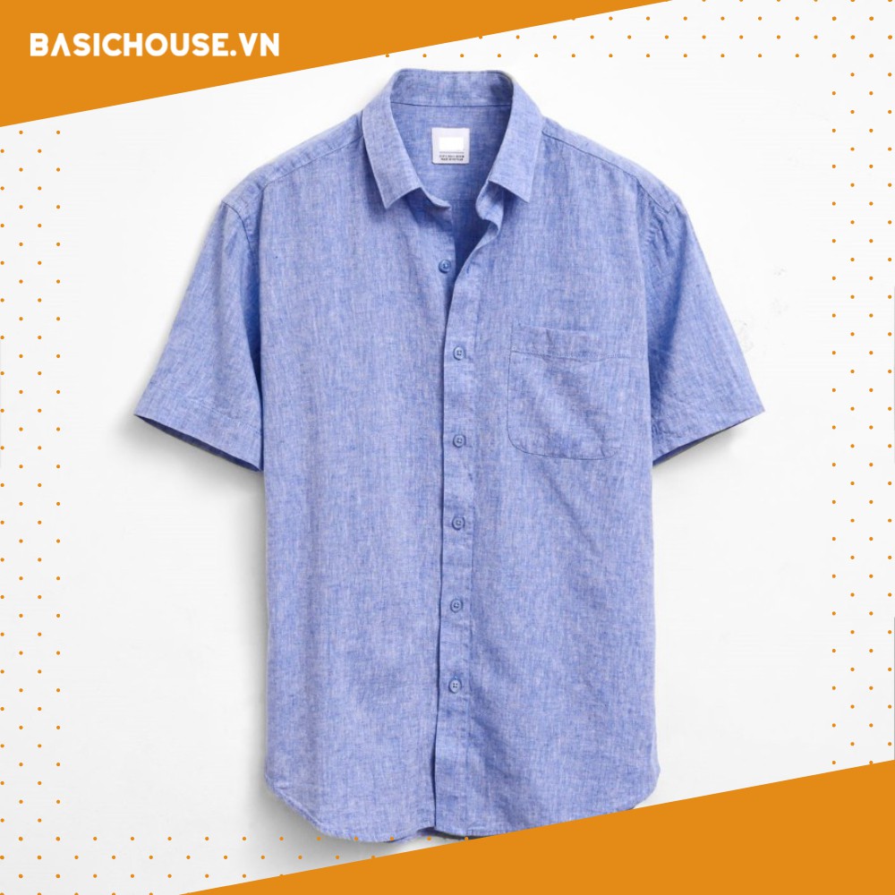 [CHÍNH HÃNG] Áo sơ mi nam tay ngắn 👘 áo sơ mi cao cấp nam phong cách basic vải Linen mà xanh | BASICHOUSE