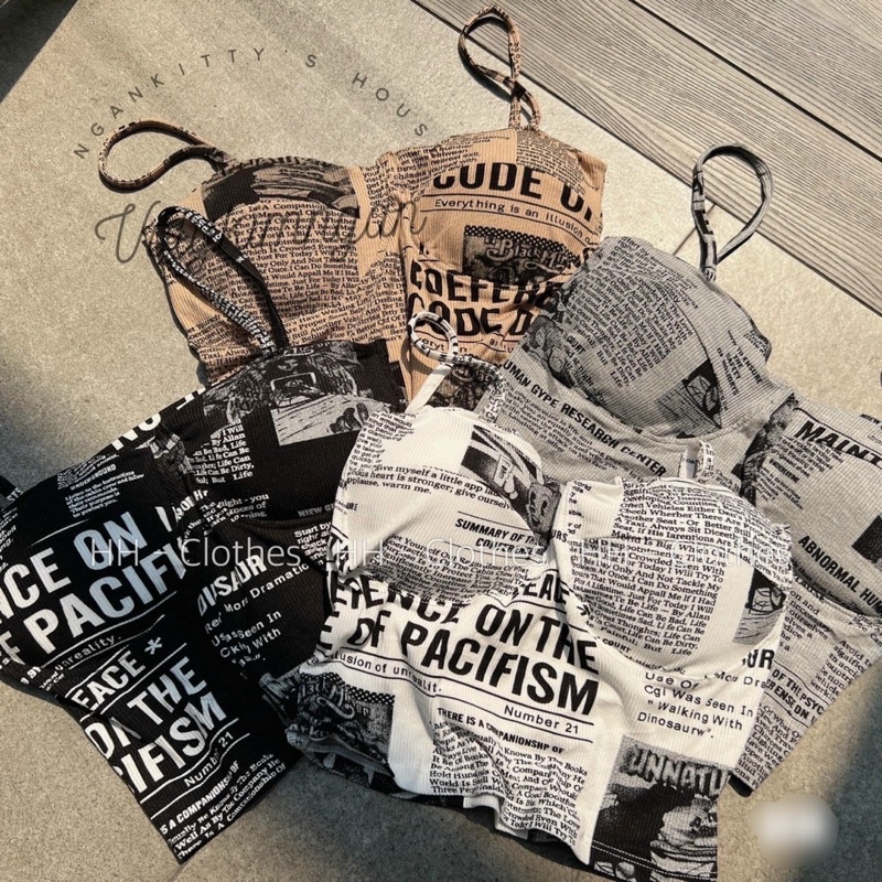 áo 2s 2 dây đệm ngực hoạ tiết chữ báo