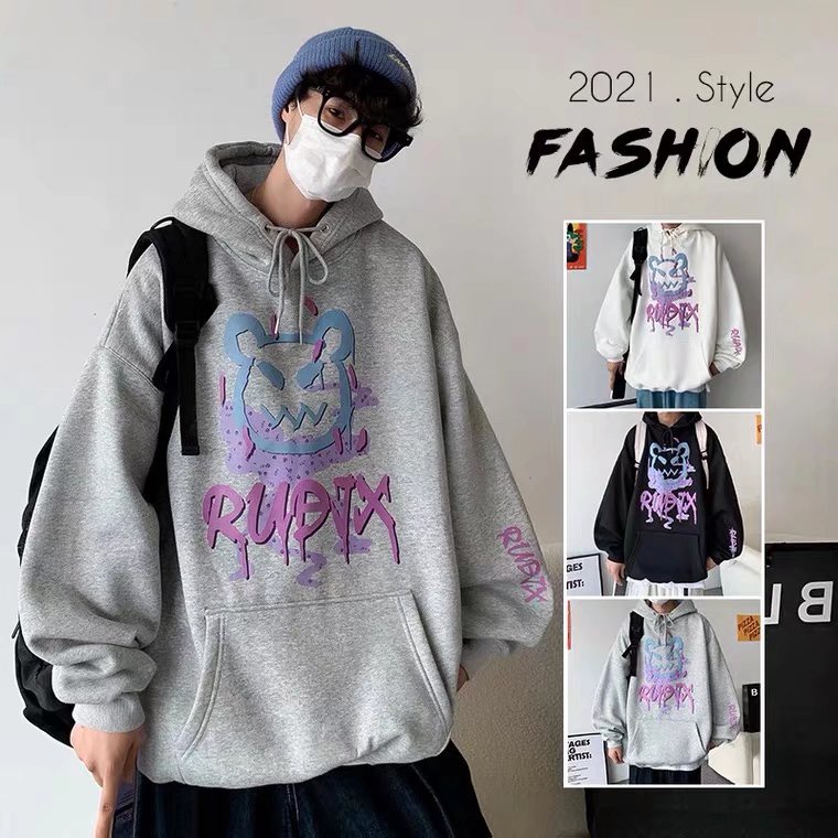 Áo hoodie dáng rộng in họa tiết hoạt hình phong cách hip hop dành cho nam size M-5XL