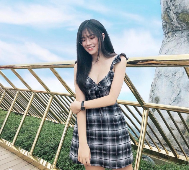 MẪU MỚI ĐẦM LUCIA DRESS SIÊU XINH - ĐẦM CARO ĐEN HAI DÂY